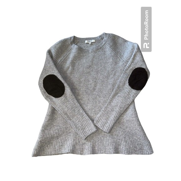 Madewell Sweaters - Madewell Womens Merino Wool Sweater Leather Elbow Patches Gray Medium